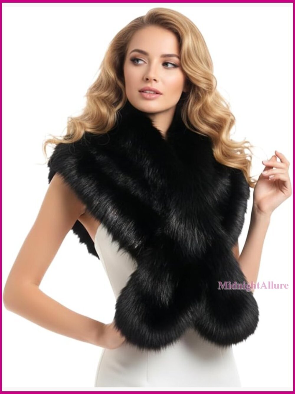 Faux Fur Collar Scarf Wrap, Winter Shawl Neck Warmer, 47 Inches Long